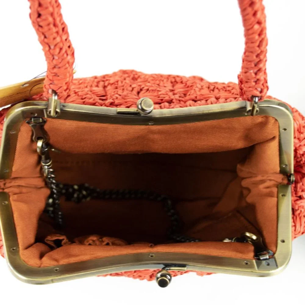 Patricia Nash Coral Laureana Scalloped Raffia Satchel Handbag